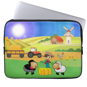 Mooie boerderij, schapen en kuikens laptop sleeve