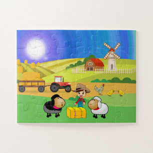 Mooie boerderij, schapen en kuikens legpuzzel