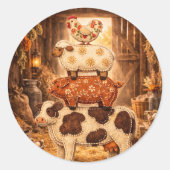 Mooie boerderijdier Stack Rustieke landelijke kuns Ronde Sticker (Voorkant)