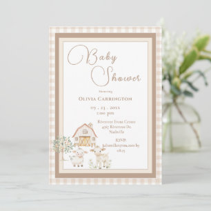 Mooie boerderijdieren Gingham  babyshower uitnodig Kaart