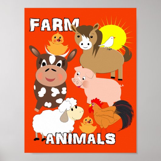 Mooie boerderijdieren Kinderen Grilleg beeld Poster (Voorkant)