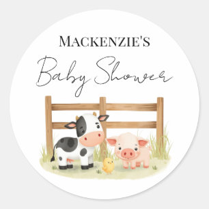 Mooie boerderijdieren Koe, Varken en Kuiken  Babyb Ronde Sticker