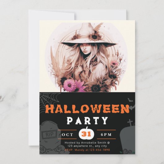 Mooie Boheemse heks Pet bloemen Halloween Kaart (Voorkant)