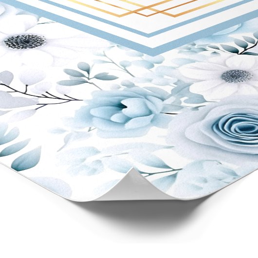 Mooie Boheemse Pastel Blauw Goud Zitplaatskaart Poster (Hoek)