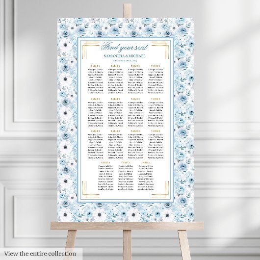 Mooie Boheemse Pastel Blauw Goud Zitplaatskaart Poster