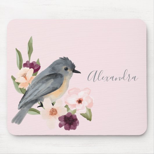 Mooie Bohemen Style Waterverf Bird & Branch Muismat (Voorkant)