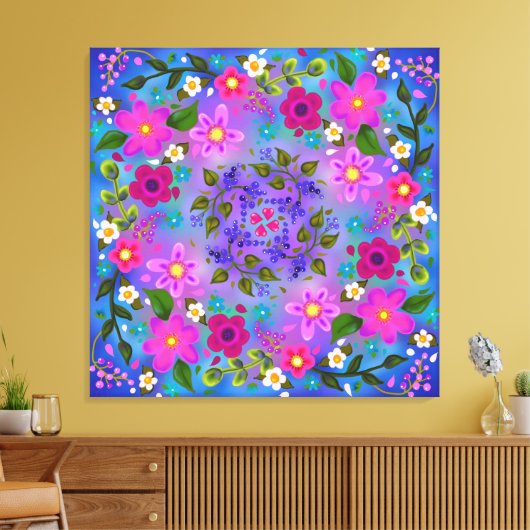 Mooie Boho Berries en Flowers Canvas Afdruk (Insitu (Woonkamer))