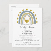 Mooie Boho Blauwe Regenboog Baby Shower Uitnodigin Uitnodiging Briefkaart (Voorkant / Achterkant)