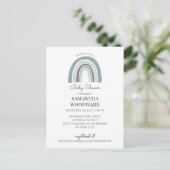 Mooie Boho Blauwe Regenboog Baby Shower Uitnodigin Uitnodiging Briefkaart (Staand voorkant)