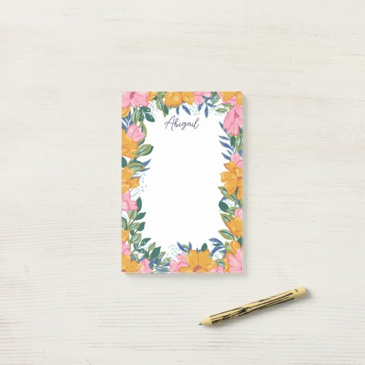 Mooie Boho Bloemen - Aangepaste Naam Post-it® Notes (Op bureau)