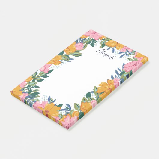 Mooie Boho Bloemen - Aangepaste Naam Post-it® Notes (Schuin)