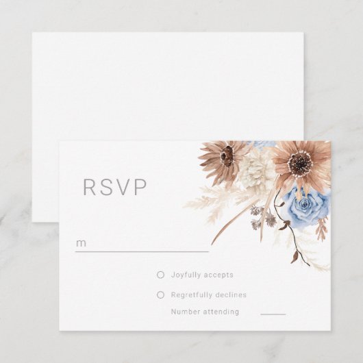 Mooie Boho Bloemen Alle seizoenen Bruiloft RSVP Kaartje (Voorkant / Achterkant)