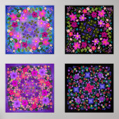 Mooie Boho bloemen bloeiende waanzin Muurkunst Sets (Voorkant)