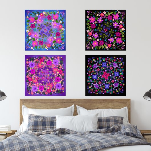 Mooie Boho bloemen bloeiende waanzin Muurkunst Sets (Slaapkamer)