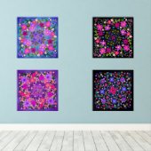 Mooie Boho bloemen bloeiende waanzin Muurkunst Sets (Houten vloer)