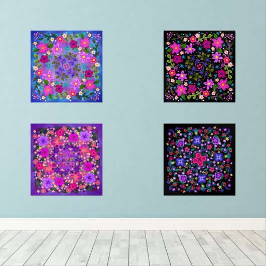 Mooie Boho bloemen bloeiende waanzin Muurkunst Sets (Houten vloer)