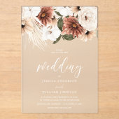 Mooie Boho Bloemen Vorst Bruiloft Acryl Uitnodigingen (Voorkant)