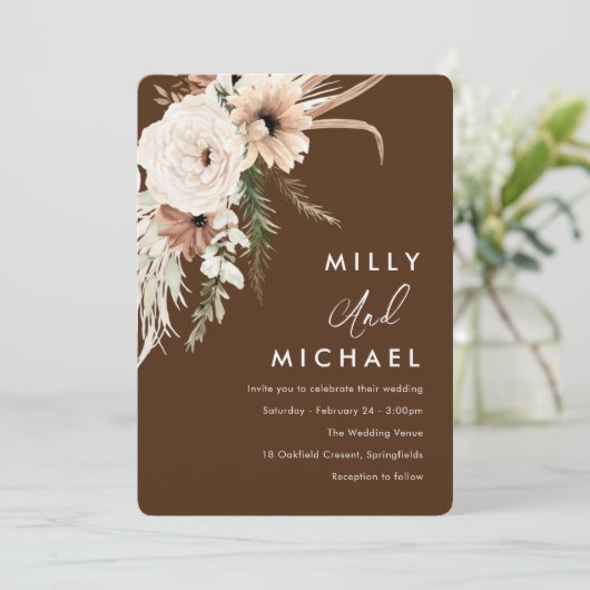 Mooie Boho Bloemen Zomer Herfst Bruiloft Kaart (Staand voorkant)