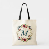 Mooie Boho Bloemenkrans Monogram Bruidsmeisje Tote Bag (Achterkant)