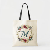Mooie Boho Bloemenkrans Monogram Bruidsmeisje Tote Bag (Voorkant)