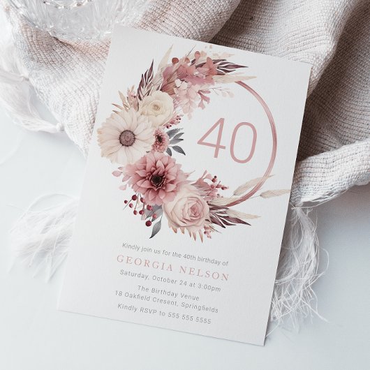 Mooie Boho Blush 40e Verjaardagsfeestje Kaart