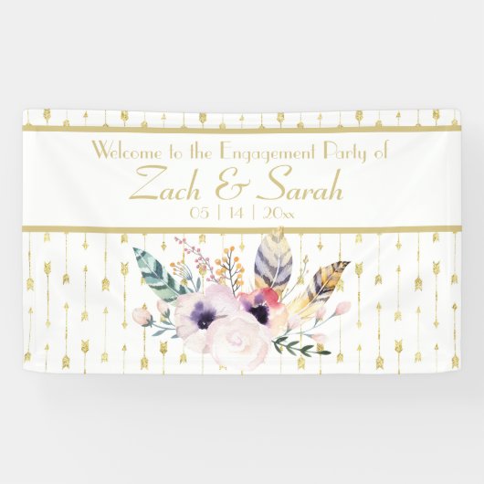 Mooie Boho Boeket Verlovingsfeest Banner (Horizontaal)