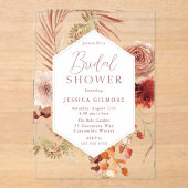 Mooie Boho Botanische Bloemrijke Bruiloftsdouche Acryl Uitnodigingen (Voorkant)