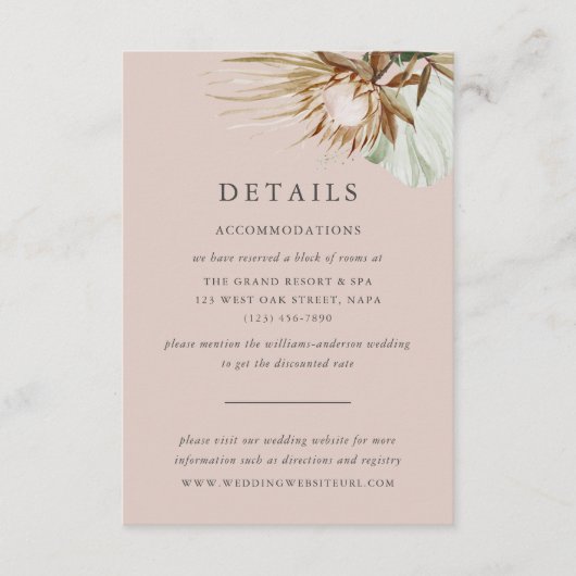 Mooie Boho Botanische bruiloft Details Informatiekaartje (Voorkant)