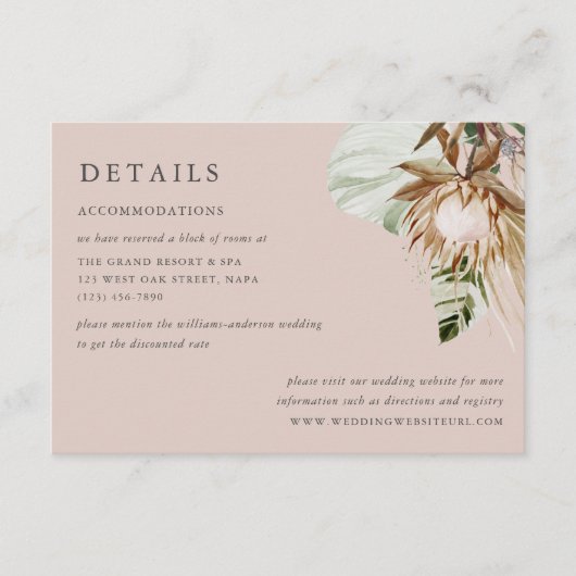 Mooie Boho Botanische bruiloft Details Informatiekaartje (Voorkant)