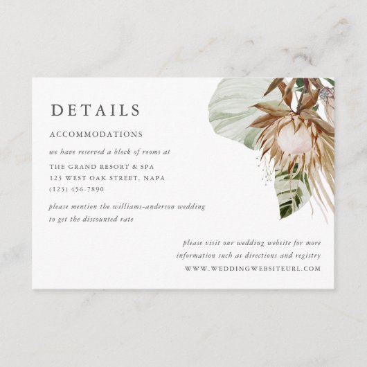 Mooie Boho Botanische bruiloft Details Informatiekaartje (Voorkant)