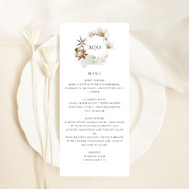 Mooie Boho Botanische Bruiloft Menu Kaart