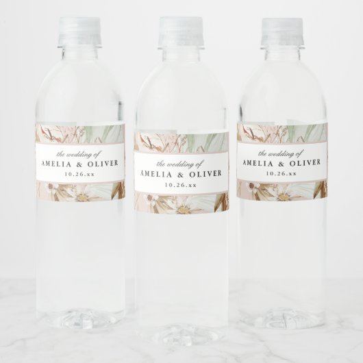 Mooie Boho Botanische Bruiloft Waterfles Etiket (Flessen)