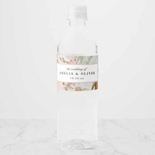 Mooie Boho Botanische Bruiloft Waterfles Etiket (Voorkant)