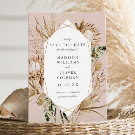 Mooie Boho botanische geometrische bruiloft Save The Date
