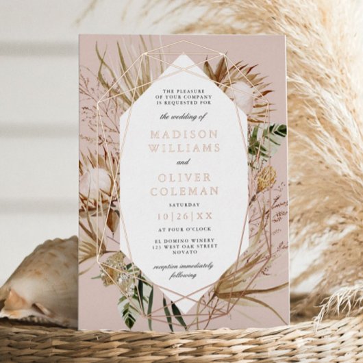 Mooie Boho Botanische Geometrische Lijst Bruiloft Folie Uitnodiging