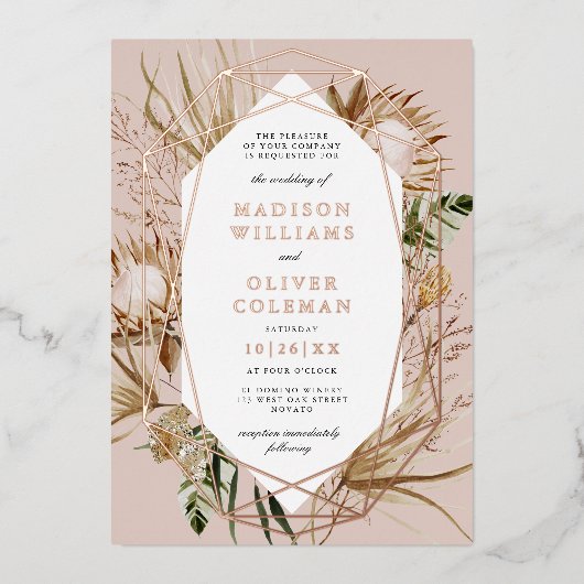Mooie Boho Botanische Geometrische Lijst Huwelijk Folie Uitnodiging (Voorkant)
