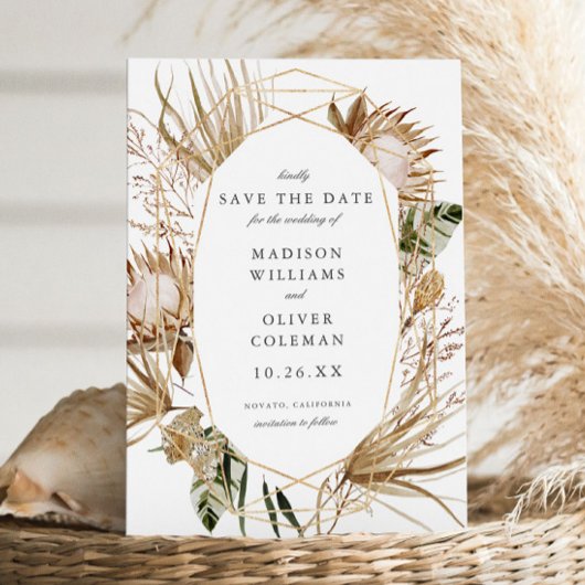 Mooie Boho Botanische Geometrische Witte Bruiloft Save The Date