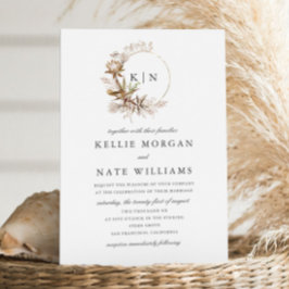 Mooie Boho Botanische krans Monogram bruiloft Kaart