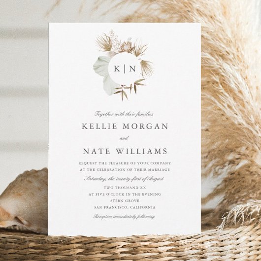 Mooie Boho Botanische krans Monogram bruiloft Kaart
