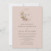 Mooie Boho Botanische Monogram Bruiloft Kaart (Voorkant)