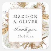 Mooie Boho Botanische Witte Bruiloft Favor Vierkante Sticker (Voorkant)