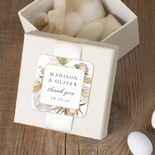 Mooie Boho Botanische Witte Bruiloft Favor Vierkante Sticker