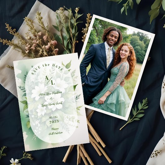 Mooie Boho doorzichtige ovale weelderige groene ti Save The Date