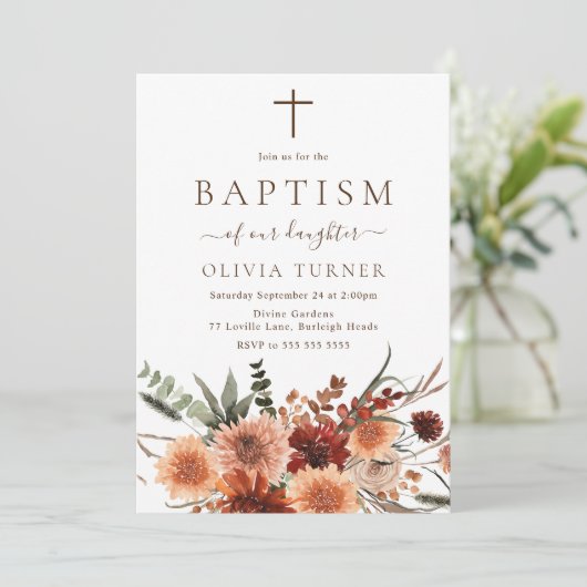 Mooie Boho Herfst Bloemen Doop Kaart (Staand voorkant)