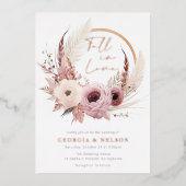 Mooie Boho Herfst Bruiloft Rose Goud Folie Uitnodiging (Voorkant)