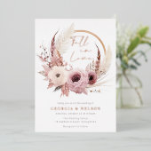 Mooie Boho Herfst Bruiloft Rose Goud Folie Uitnodiging (Staand Voorkant)