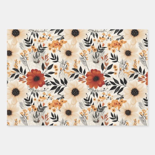 Mooie Boho-herfstbloemen Inpakpapier Vel (Voorkant 3)