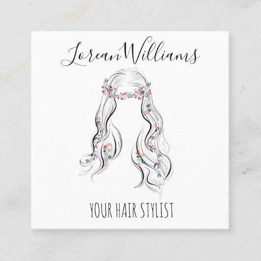 Mooie Boho Kapsel Bruidskapsel Haarstylist Bloemen Vierkante Visitekaartje (Voorkant)