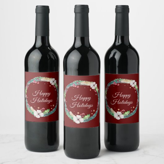 Mooie Boho Kerstkrans Wijn Etiket (Flessen)