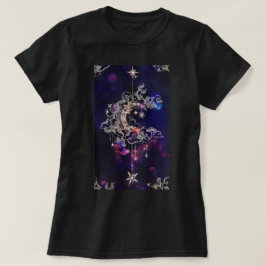 Mooie Boho Maan Sterren Blauw Paarse Vrouwen T-shirt